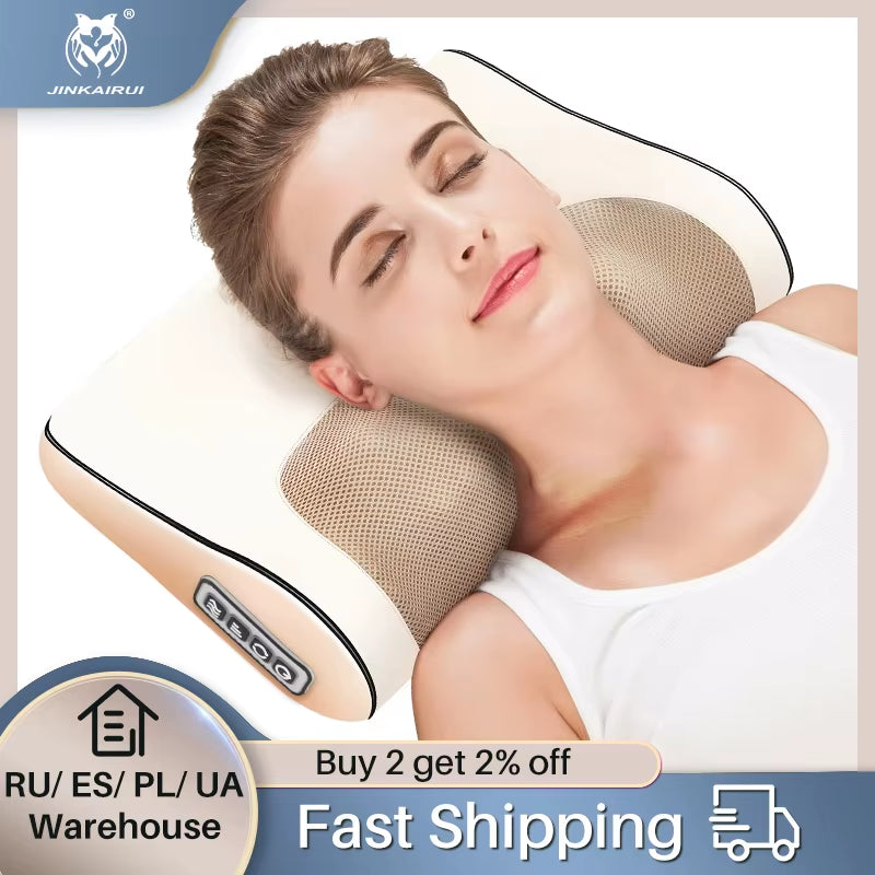 Neck Massage Pillow Infrared Heating Shiatsu Massager Device Kneading Massage with Wave Curve Design Healthy Massager