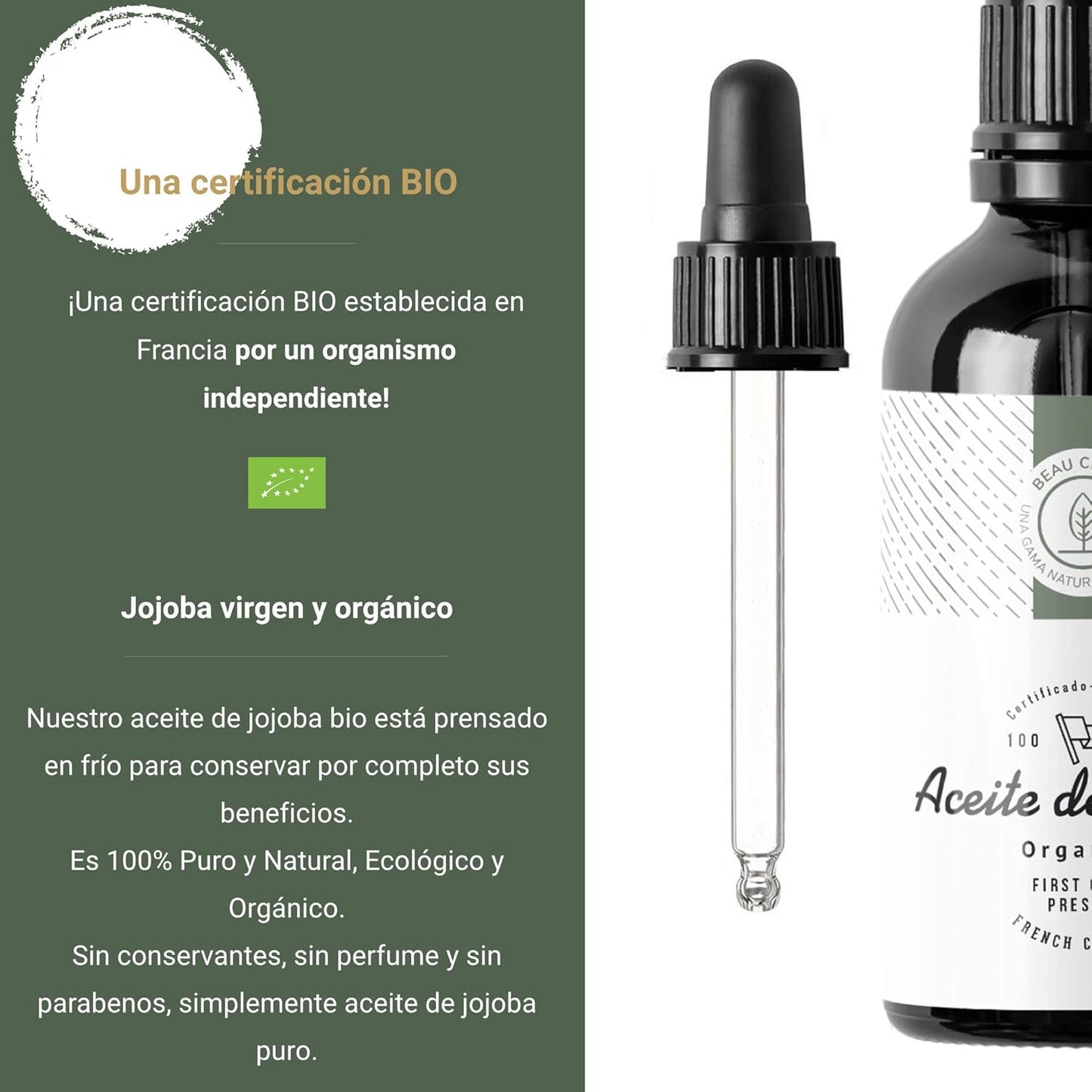 100Ml Aceite De Jojoba Orgánico, Prensado En Frío, Puro - Cuidado 100% Natural Para La Piel, Cabello, Barba - Botella De Cristal