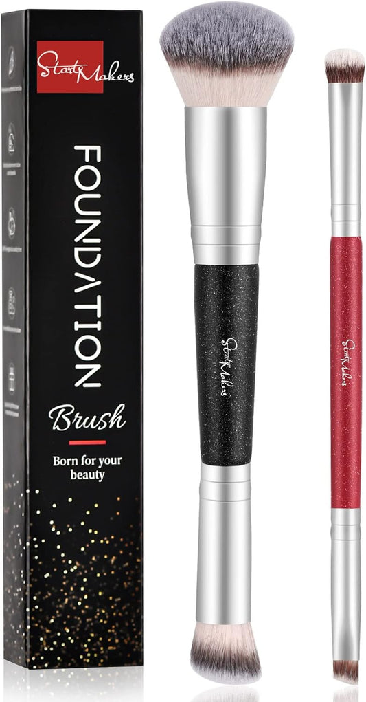 Juego De Brochas De Maquillaje Para Base De Maquillaje –  2 Brochas De Cara Premium Para Polvos, Colorete, Corrector, Contorno, Sombra De Ojos, Cejas,