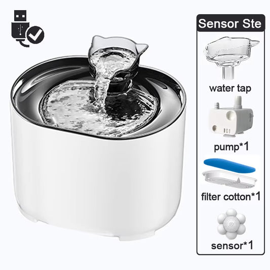 Automatic Filter Pet Cat Water Dispenser Silent Pump Cat Fountain, Circulating Fountain with Smart Sensor Pet Cat Water Disposer