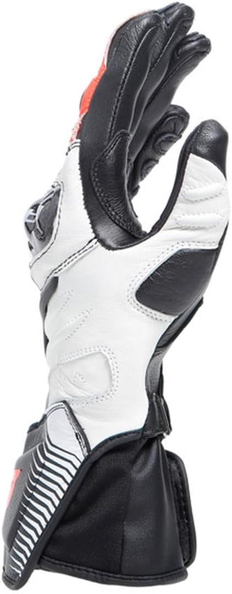 Dainese - Carbon 4 Long Lady Gloves, Guantes Moto Largos, Deportivos, En Piel, Con Protecciones De Carbono En Los Nudillos, Mujer, Negro/Blanco/Rojo Fluo, L