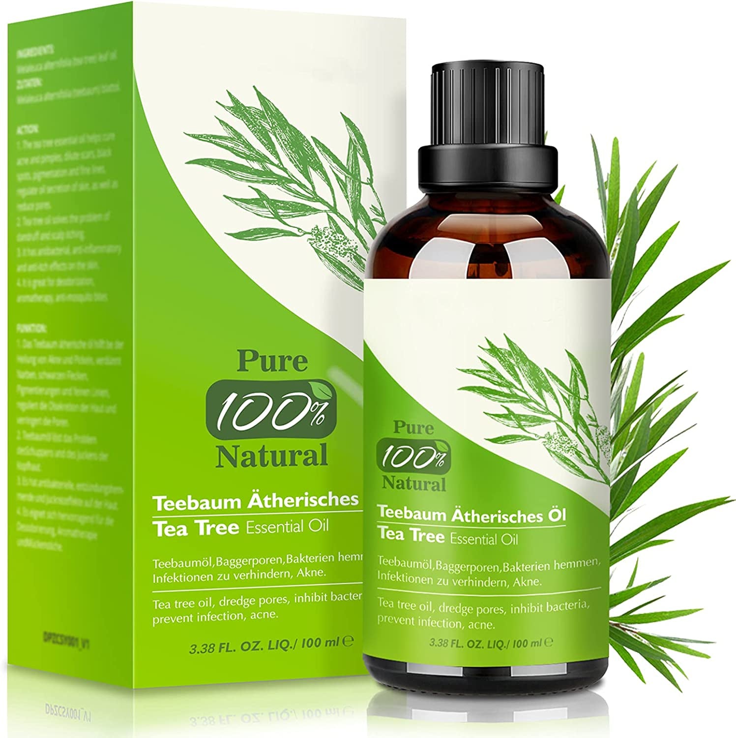 Aceite De Árbol De Té 100% Natural,100 ML Aceite Esenciale-Aceite De Acné,Tea Tree Oil Puro, Perfumado,Tratamiento Antiacné Contra La Piel Y Cara Con Imperfecciones,Antipinillas