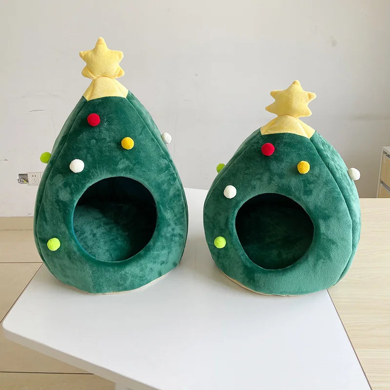 Christmas Tree Cat House Bed Cat Bed Christmas Tree Shape Cute Cat Bed Dog House Bed Cozy Winter Warm Cave Christmas Accessories