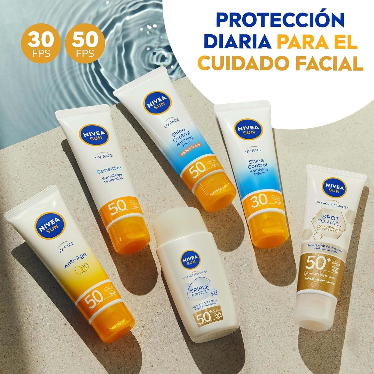 NIVEA SUN Protección Solar Alta UV Control De Brillos FP50 (50 Ml), Crema Facial, Matificante Con 0% Sensación Pegajosa