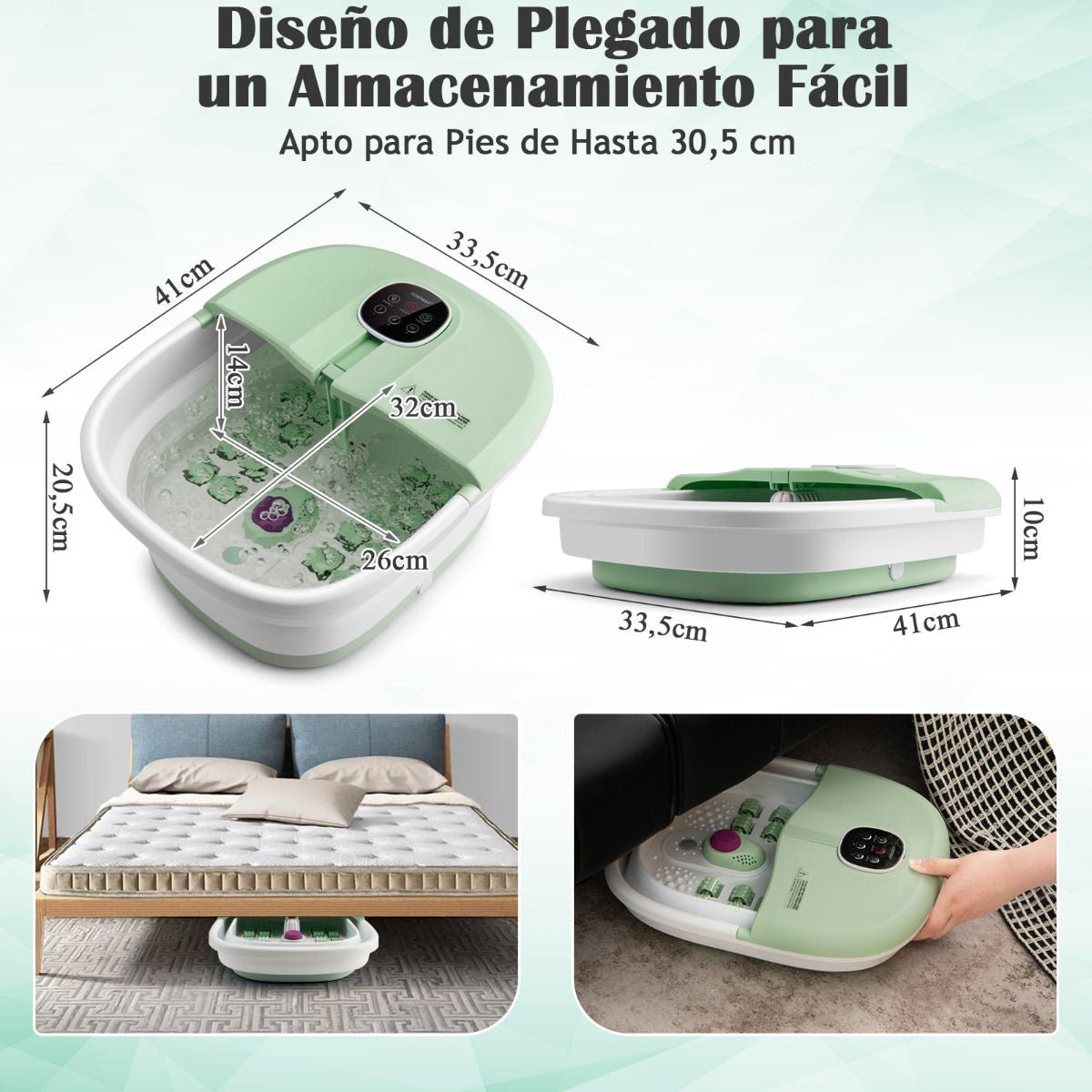 Masajeador Plegable Para Pies Con Calentamiento Pediluvio Mando Masaje Con Burbujas Rodillo Caja Piedra 33,5 X 41 X 20,5 Cm