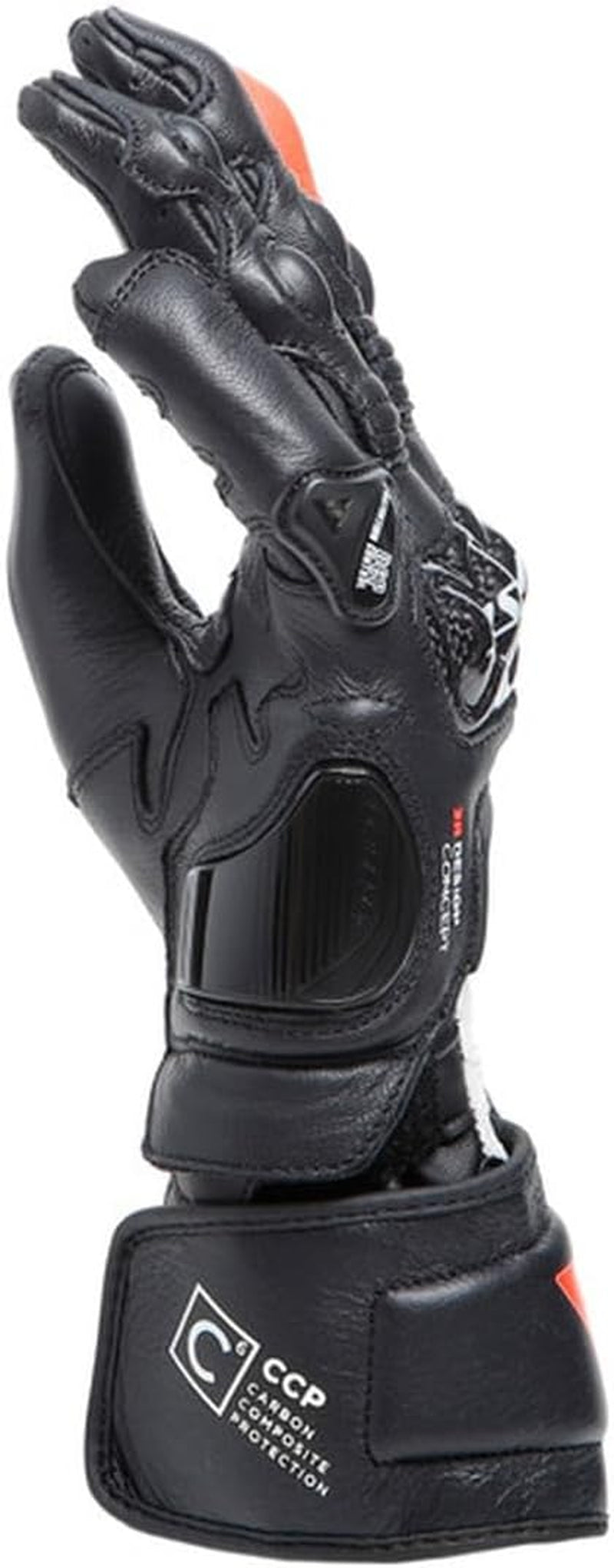 Dainese - Carbon 4 Long Lady Gloves, Guantes Moto Largos, Deportivos, En Piel, Con Protecciones De Carbono En Los Nudillos, Mujer, Negro/Blanco/Rojo Fluo, L