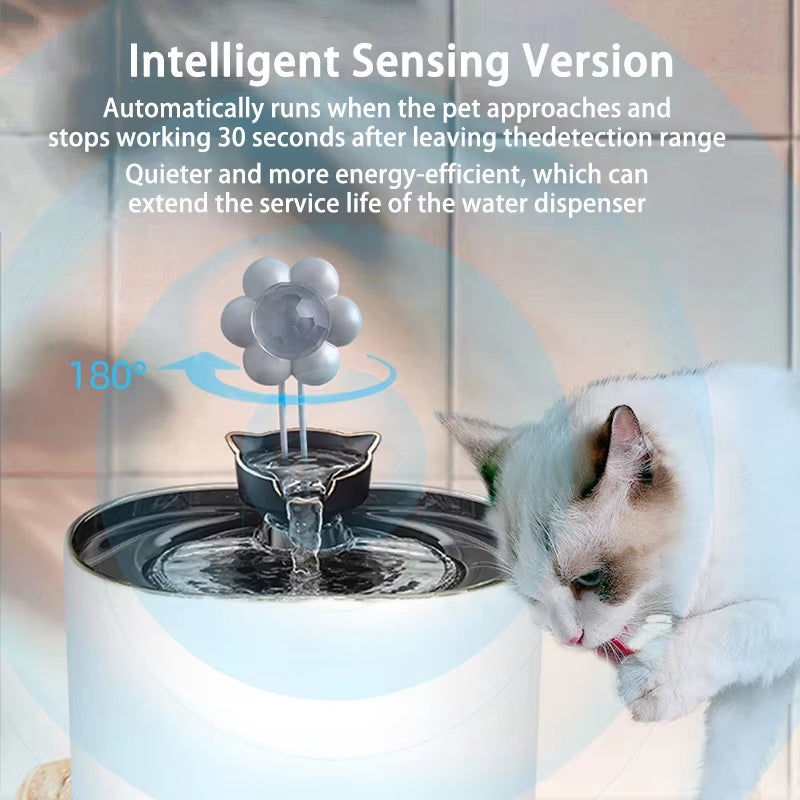 Automatic Filter Pet Cat Water Dispenser Silent Pump Cat Fountain, Circulating Fountain with Smart Sensor Pet Cat Water Disposer