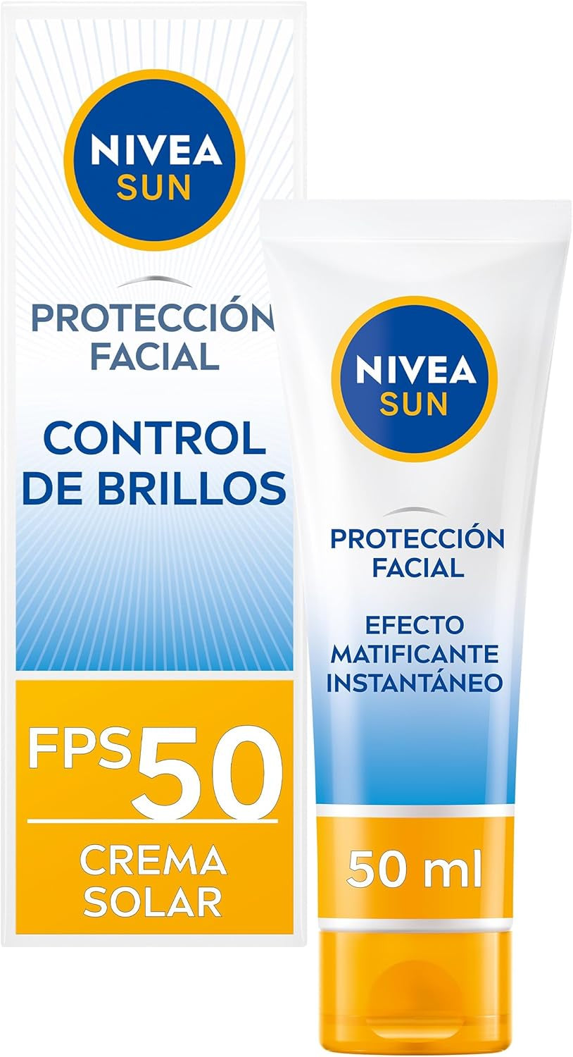 NIVEA SUN Protección Solar Alta UV Control De Brillos FP50 (50 Ml), Crema Facial, Matificante Con 0% Sensación Pegajosa