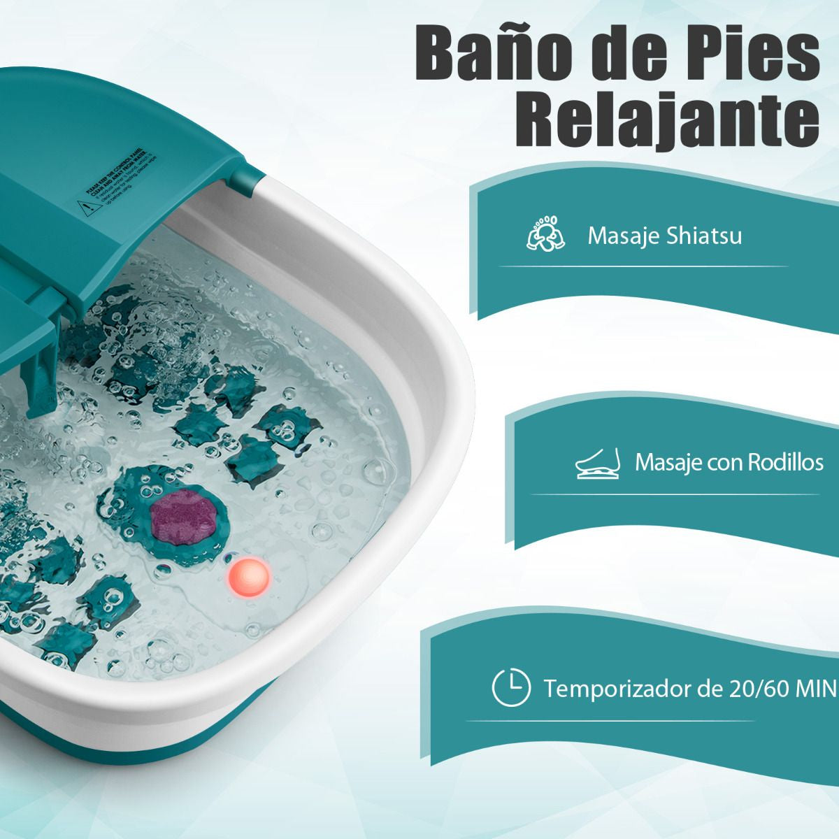 Masajeador Plegable Para Pies Con Calentamiento Pediluvio Mando Masaje Con Burbujas Rodillo Caja Piedra 33,5 X 41 X 20,5 Cm