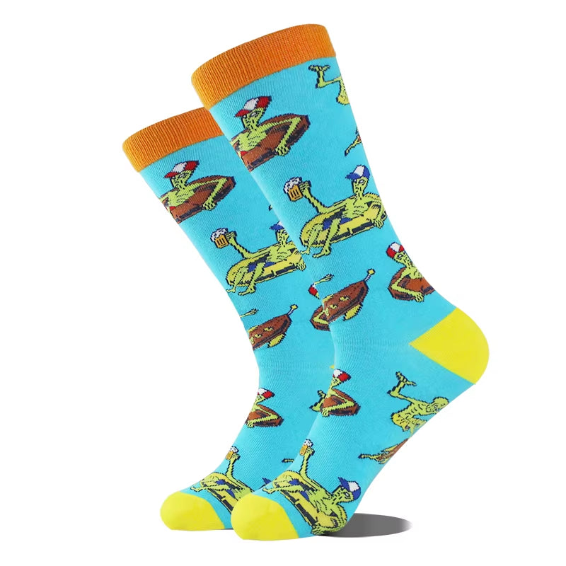 Cotton Happy Funny Socks Men Alien Planet Shark Crazy Design Sokken Unisex Novelty Dinosaur Crew Skateboard Calcetines Hombre