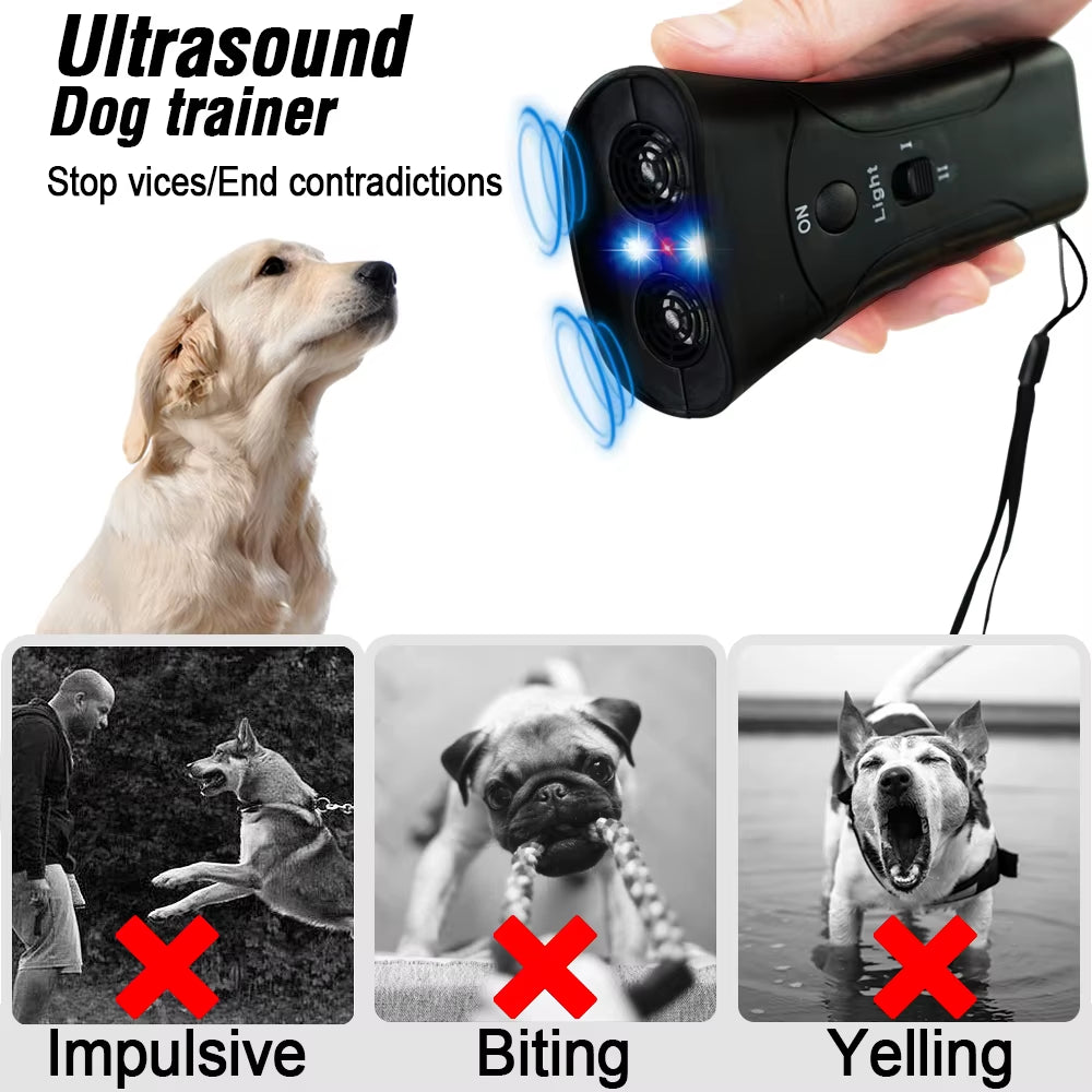 Ultrasonic Double Head Double Horn LED Laser Dog Training Device Dog Repeller Pet Dog Barking Training Device without Battery