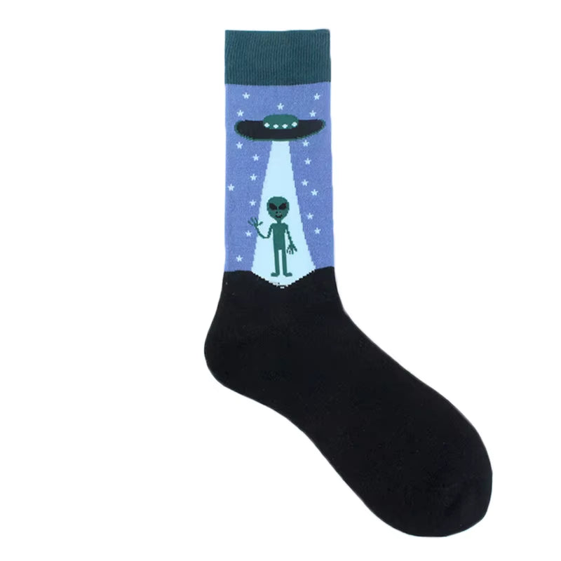 Cotton Happy Funny Socks Men Alien Planet Shark Crazy Design Sokken Unisex Novelty Dinosaur Crew Skateboard Calcetines Hombre