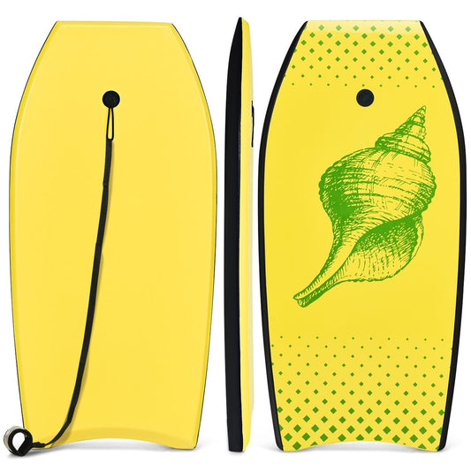 Bodyboard Tabla De Surf Con Núcleo En EPS Superficie XPE Base En HDPE Ligero Con Correa Para Deportes Acuáticos Amarillo 104 X 51 Cm