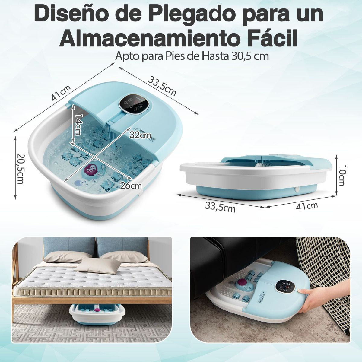 Masajeador Plegable Para Pies Con Calentamiento Pediluvio Mando Masaje Con Burbujas Rodillo Caja Piedra 33,5 X 41 X 20,5 Cm