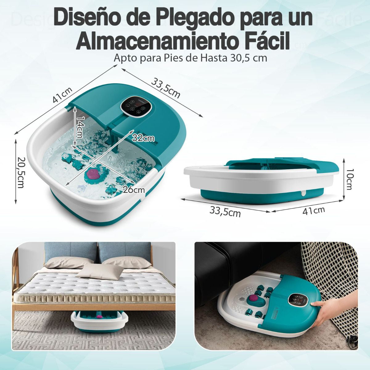 Masajeador Plegable Para Pies Con Calentamiento Pediluvio Mando Masaje Con Burbujas Rodillo Caja Piedra 33,5 X 41 X 20,5 Cm