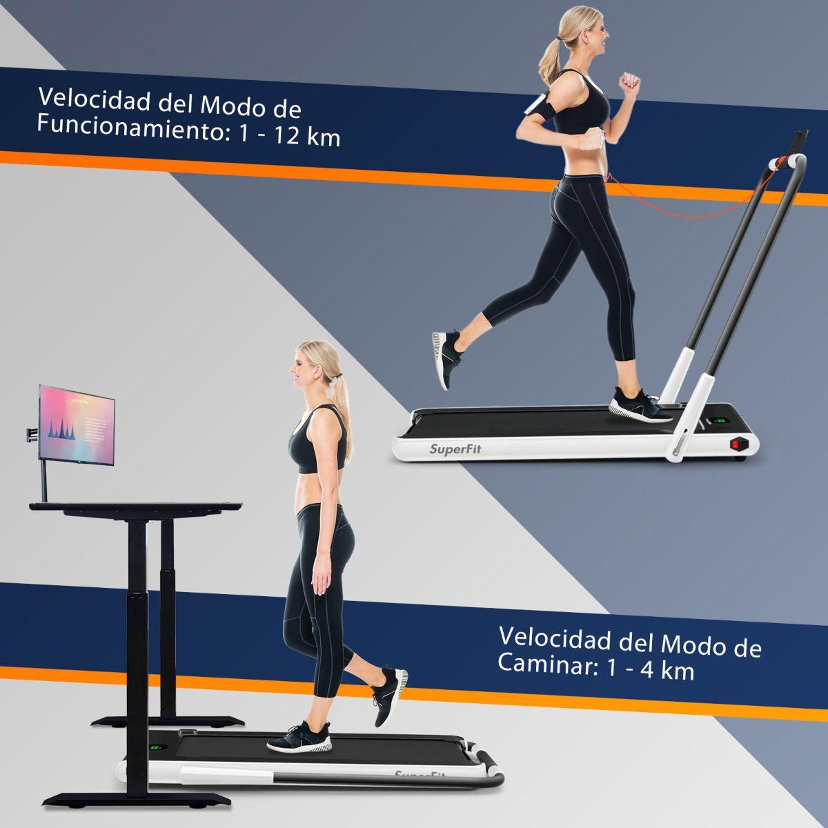 Cinta De Correr Plegable 2 En 1 De Sobremesa Con App Y Mando a Distancia Compacta Para Hogar Oficina Gimnasio Blanco