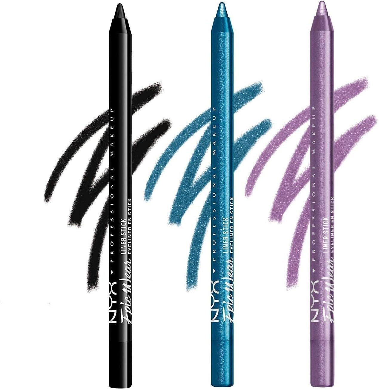 NYX Professional Makeup Epic Wear Long Lasting Liner Stick, [Negro, Turquesa, Morado], Pack De 3