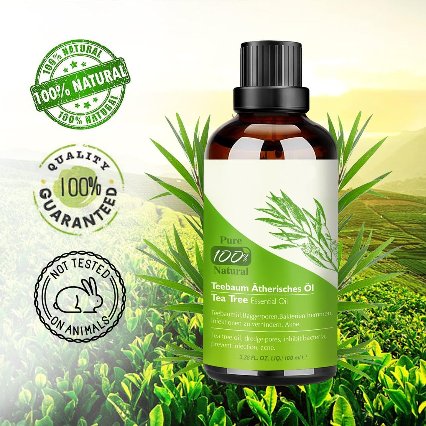 Aceite De Árbol De Té 100% Natural,100 ML Aceite Esenciale-Aceite De Acné,Tea Tree Oil Puro, Perfumado,Tratamiento Antiacné Contra La Piel Y Cara Con Imperfecciones,Antipinillas