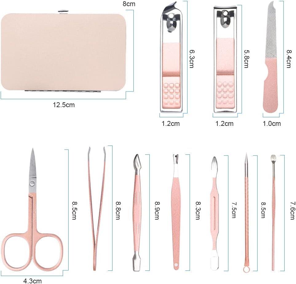 Set De Manicura Y Pedicura, 10Pcs Kit Manicura Con Cortauñas, Tijeras Uñas, Lima Uñas Y Empujador De Cuticulas, Kit Pedicura Profesional De Acero Inoxidable Para Viajes Y Hogar (Rosa)