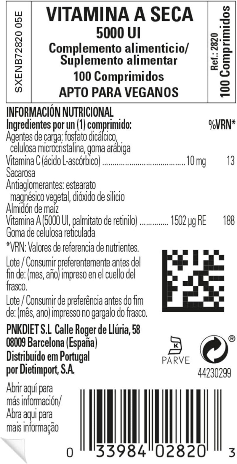 Solgar Vitamina a Seca 5000 Ui Comprimidos - Envase De, Multicolor, 100 Unidad